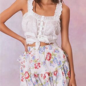 LoveShackFancy Floral Mini Skirt in White and Multicolor